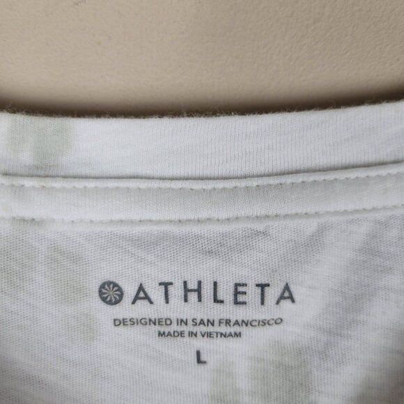 Athleta Size L Organic Cotton Daily Printed Tee Short Sleeve White Green - Picture 10 of 10